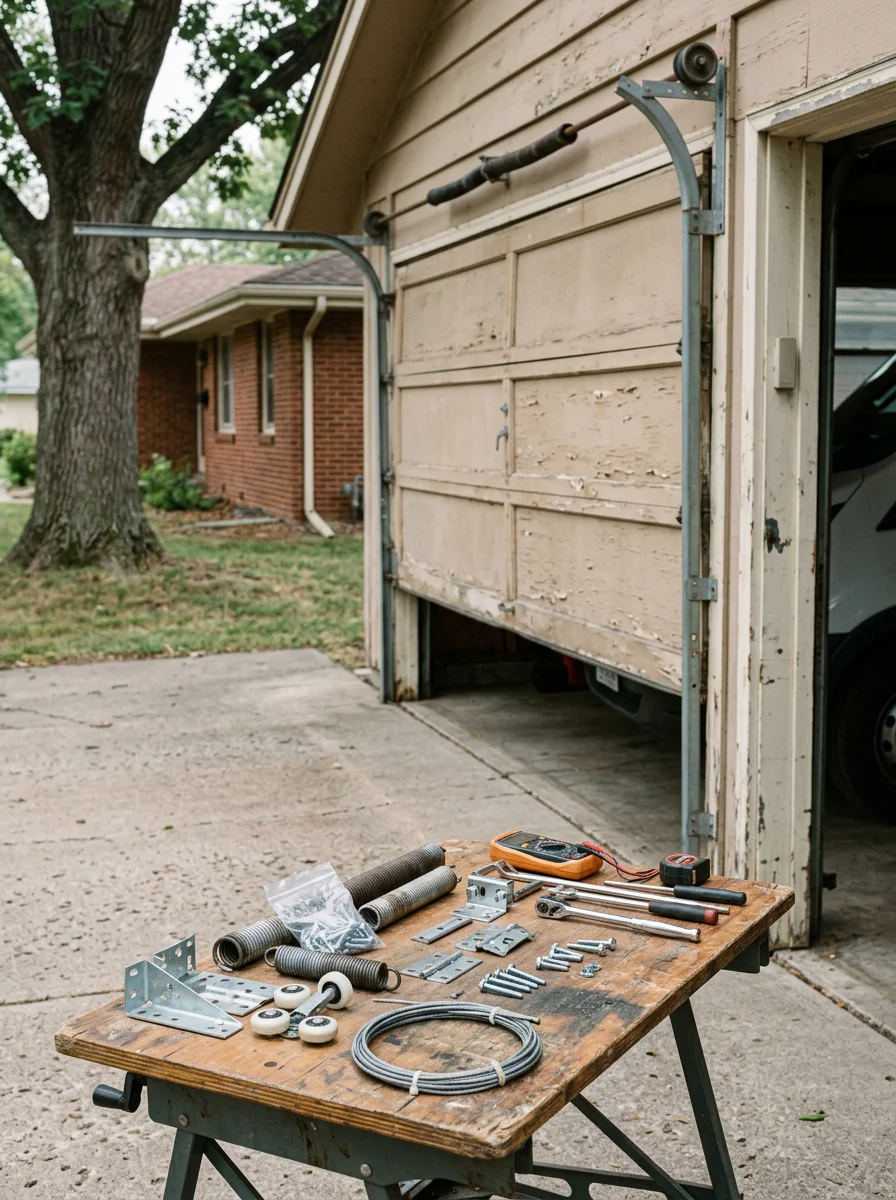 SpeedQuick Inc technician servicing a garage door in the North Metro Minnesota area